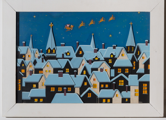 Santa Over Rooftops by Landy R. Hales